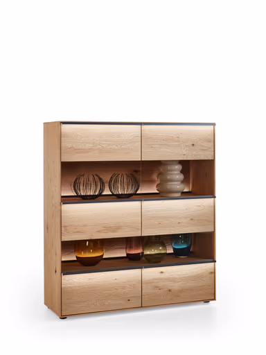 Highboard - mit Beleuchtung, Kerneiche Natur massiv