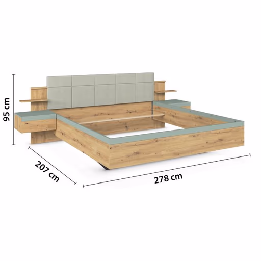 Battanlage ROMANA- Liegefläche ca. 180x200 cm, Eiche Dekor, Salbei