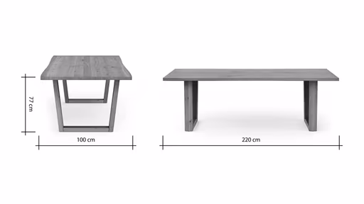 Esstisch Belfast - LB ca. 220x100 cm, Eiche massiv, mit Metalleinlage im Gestell