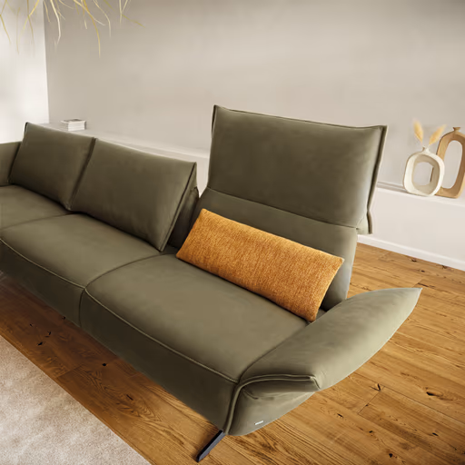Ecksofa - Ecke links mit 2,5-Sitzer rechts, Rückenlehne/Armlehne verstellbar, Leder, Olive