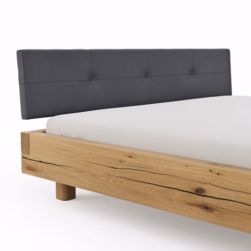 Bettgestell Baltimore - Liegefläche ca. 180x200 cm, Wildeiche massiv, mit Polsterkopfteil Anthrazit