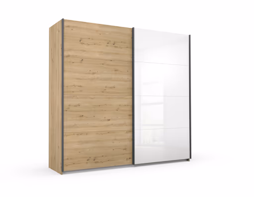 Schwebetürenschrank ROMAN- B ca. 226 cm, Eiche Dekor, Glas, Champagner