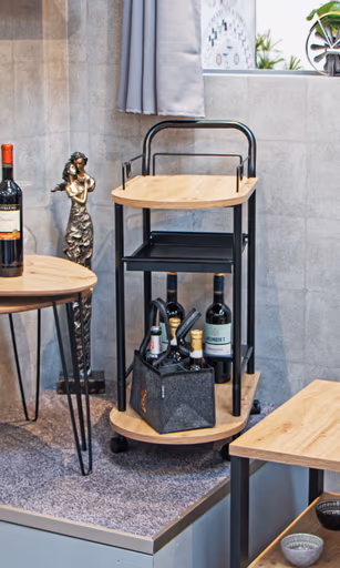 Servierwagen - B/H/T ca. 65x83x35 cm, Eiche Nachbildung, Schwarz