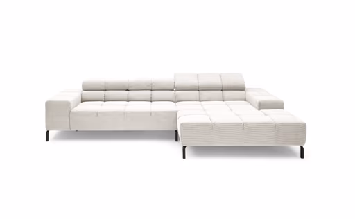 Ecksofa CLIVIA - 2-Sitzer mit Longchiar rechts, Sitzvorzug motorisch, Kopfteil verstellbar, Stoff, Creme