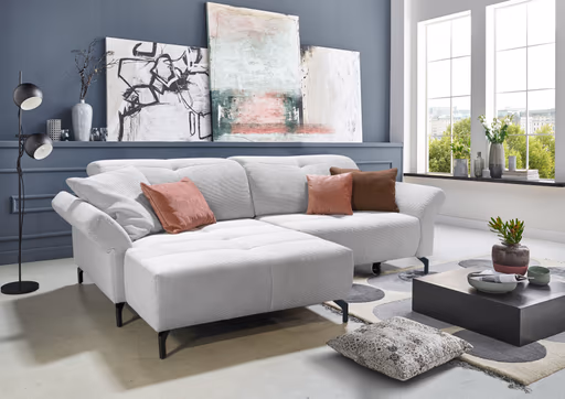 Ecksofa - Longchair links mit 1-Sitzer, Cord, Silber