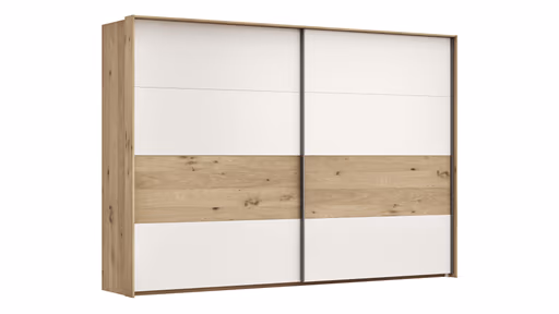 Schwebetürenschrank Viana - B ca. 308 cm, Furnier, Balkeneiche, Weiß