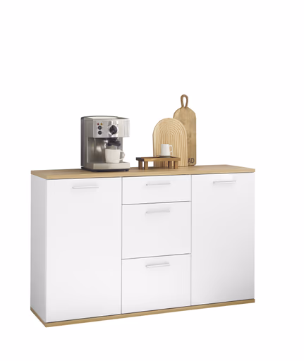 Kommode - B ca. 135 cm, Weiß, Artisan Eiche Nachbildung