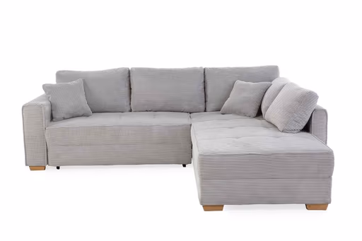 Ecksofa JAMELL - 2,5-Sitzer, Ecke rechts inkl. Schlaffunktion mit Bettkasten, Stoff, Hellgrau