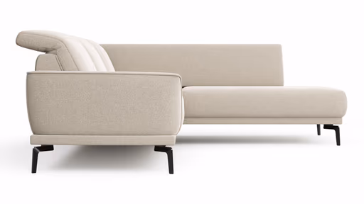 Ecksofa Amadena - 2-Sitzer mit Ecke rechts inkl. Kopfteilverstellung und Sitzvorzug, Stoff, Creme