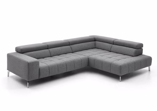 Ecksofa - 2,5-Sitzer mit Ecke rechts, Kopfteil verstellbar, Stoff, Grau