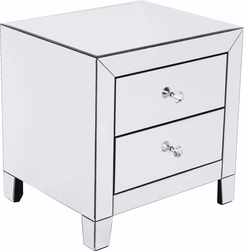Kommode- Weiß, Lackiert, Glas, Verspiegelt