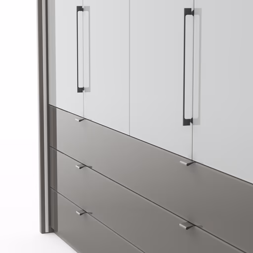 Drehtürenschrank Marbella - B. ca. 157cm, Korpus Melamin, Grau, Front Glas, Weiß