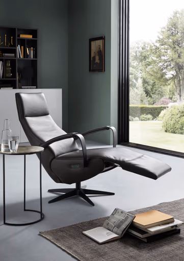 Relaxsessel Girona - Relaxfunktion (motorisch), Leder, Graphit