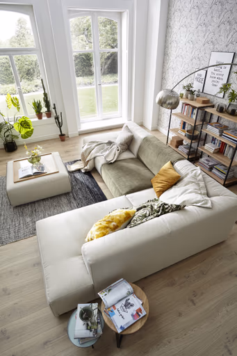 Ecksofa Elementos - Abschlusselement mit 1-Sitzer und Ecke rechts, Stoff, Natur