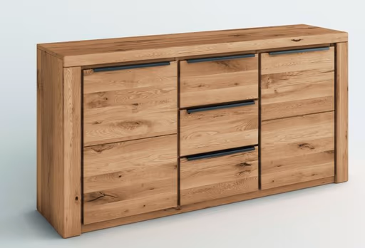 Sideboard - Eiche Dekor, Eiche Massiv, Geölt, Glas