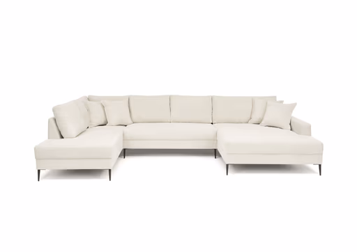 Wohnlandschaft - Ecke links, 2-Sitzer, Longchair rechts, Stoff, Creme