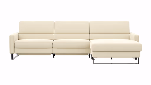 Ecksofa Valera - 3-Sitzer mit Longchair rechts inkl. Rückenlehne verstellbar und Relaxfunktion motorisch, Stoff, Natur