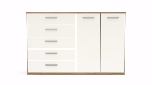 Kommode Viana - Balkeneiche furniert, Weiß