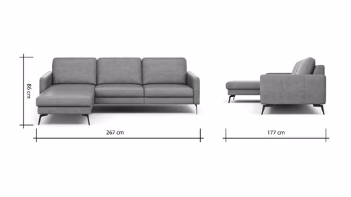 Ecksofa Enna - Longchair Links mit 3-Sitzer, Armlehne A, Leder, Taupe