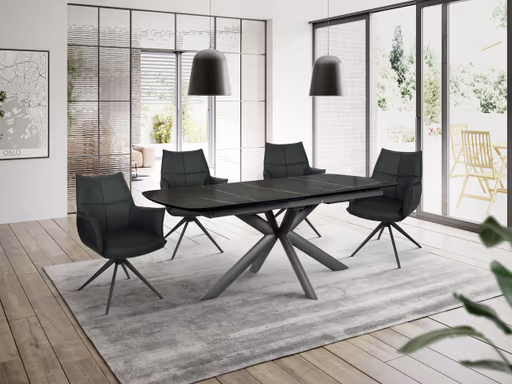 Armlehnstuhl MELE - drehbar, Leder, Schwarz