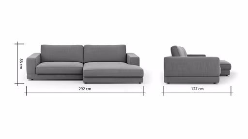 Ecksofa Juni - 1,5-Sitzer mit Longchair rechts, Stoff, Schwarz