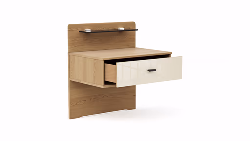 Nachttisch Lenoso - Eiche Nachbildung, Glas Champagner