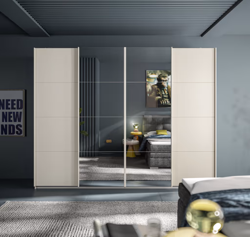 Schwebetürenschrank RIKK- B ca. 271 cm, Champagner, Spiegel