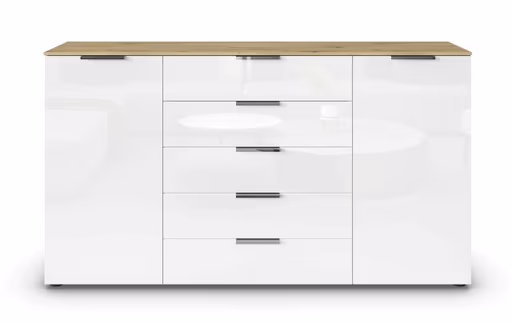 Kommode RIPP- Eiche Dekor, Glas, Weiß
