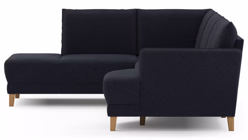 Sofa Stamford - Ecksofa 2-sitzig und Abschlusshocker links mit 3,5-Sitzer, Bogen rechts, Stoff, Dunkelblau