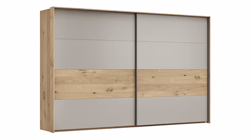 Schwebetürenschrank Viana - B ca. 338 cm, Furnier, Balkeneiche, Hellgrau