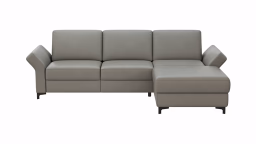 Ecksofa Merlos - 2-Sitzer mit Longchair rechts inkl. Armlehne verstellbar, Leder, Steingrau