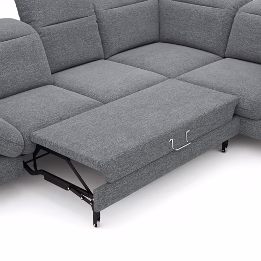 Ecksofa Alegria - 2,5-Sitzer mit Ecke rechts inkl. Schlaffunktion und Kopfteil/ Armteil/ Sitztiefe verstellbar, Stoff, Graublau