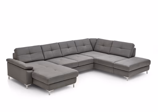 Wohnlandschaft - Longchair links mit 2,5-Sitzer und Ecke rechts, Sitztiefe verstellbar, Stoff, Eisengrau