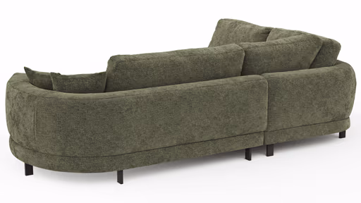 Ecksofa Solenne - Ottomane links mit Diwan rund rechts, Stoff, Olive