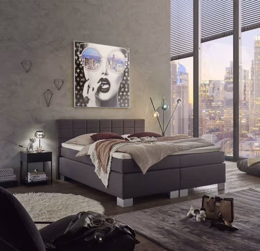 Boxspringbett HAIKOS- Liegefläche ca. 180x200 cm, Stoff, Anthrazit, Bonell/Bonell