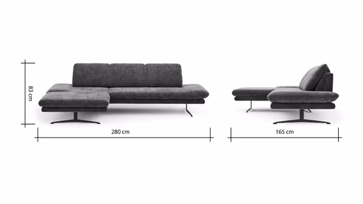 Ecksofa Hubertus - Longchair links mit 2-Sitzer, Rückenlehne/Armlehne verstellbar, Stoff, Blau