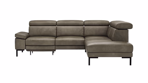 Ecksofa Hudson - 2,5-Sitzer mit Ecke rechts, inkl. Kopfteil/Armlehne verstellbar und Sitzvorzug/Relaxfunktion (motorisch), Leder, Braungrün