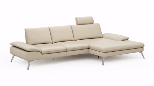 Ecksofa Collina - 2,5-Sitzer, Longchair rechts, inklusive Kopfstütze, Leder, Ecru