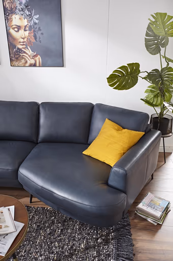Ecksofa Oviedo - Ecke links mit 2-Sitzer, Leder, Dunkelblau