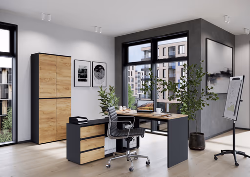 Aktenschrank GRIFFIN - B ca. 80 cm, Graphit, Eiche Nachbildung