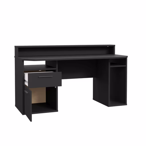 Schreibtisch FJODOR - mit Beleuchtung, Schwarz matt