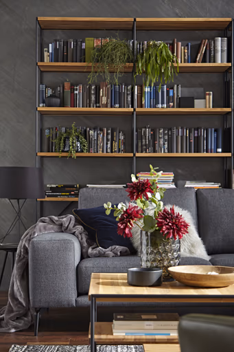 Ecksofa Redington - 2,5-Sitzer mit Longchair groß rechts, Stoff, Schwarz