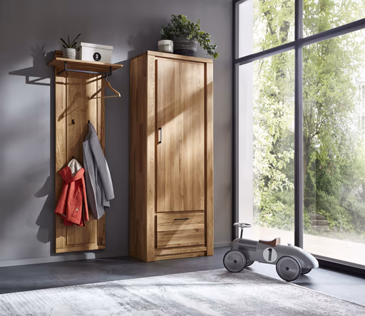 Garderobenschrank Farmingdale - Rechtsanschlagend, Eiche massiv, natur geölt