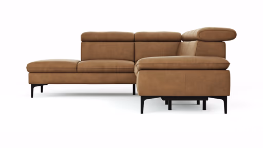 Ecksofa Felipa - Ecke links mit 2,5-Sitzer inkl. Armlehne verstellbar und Rückenlehne/Sitztiefe verstellbar (motorisch), Leder, Cognac