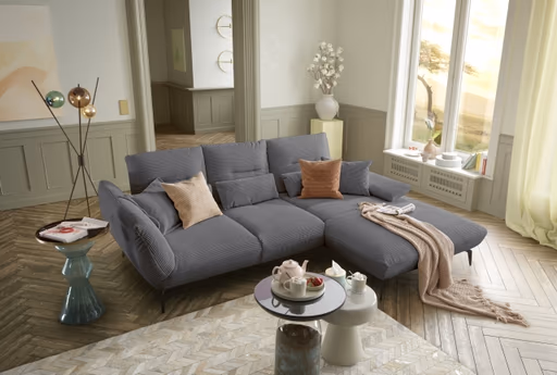 Ecksofa PAYTON - 2-Sitzer, Ecke rechts inkl. Rückenneigung, Armteilverstellung, Stoff, Grau