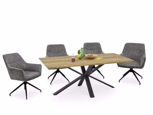 Esstisch - LB ca. 200x100 cm, Eiche massiv geölt, Schweizer Kante, Schwarz