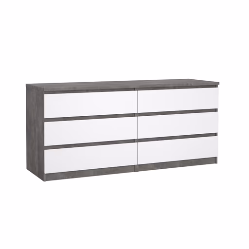 Kommode - B ca. 154 cm, Betonoptik, Weiß Hochglanz