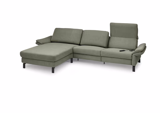 Ecksofa CALM PREMIUM 2.0 - Longchair links mit 3-Sitzer, Relaxfunktion motorisch, Armlehne verstellbar, Stoff, Dunkelgrün