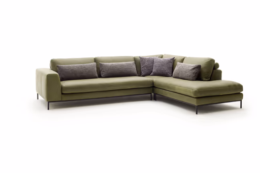 Ecksofa Solano - 2,5-Sitzer mit Ecke rechts, Leder, Olive, Relingfuß