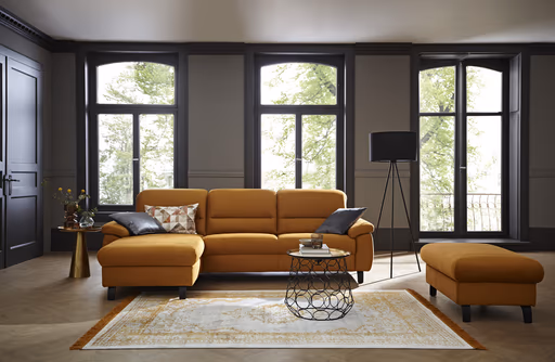 Ecksofa Cornella Classic - Longchair links mit 2-Sitzer, Stoff, Curry